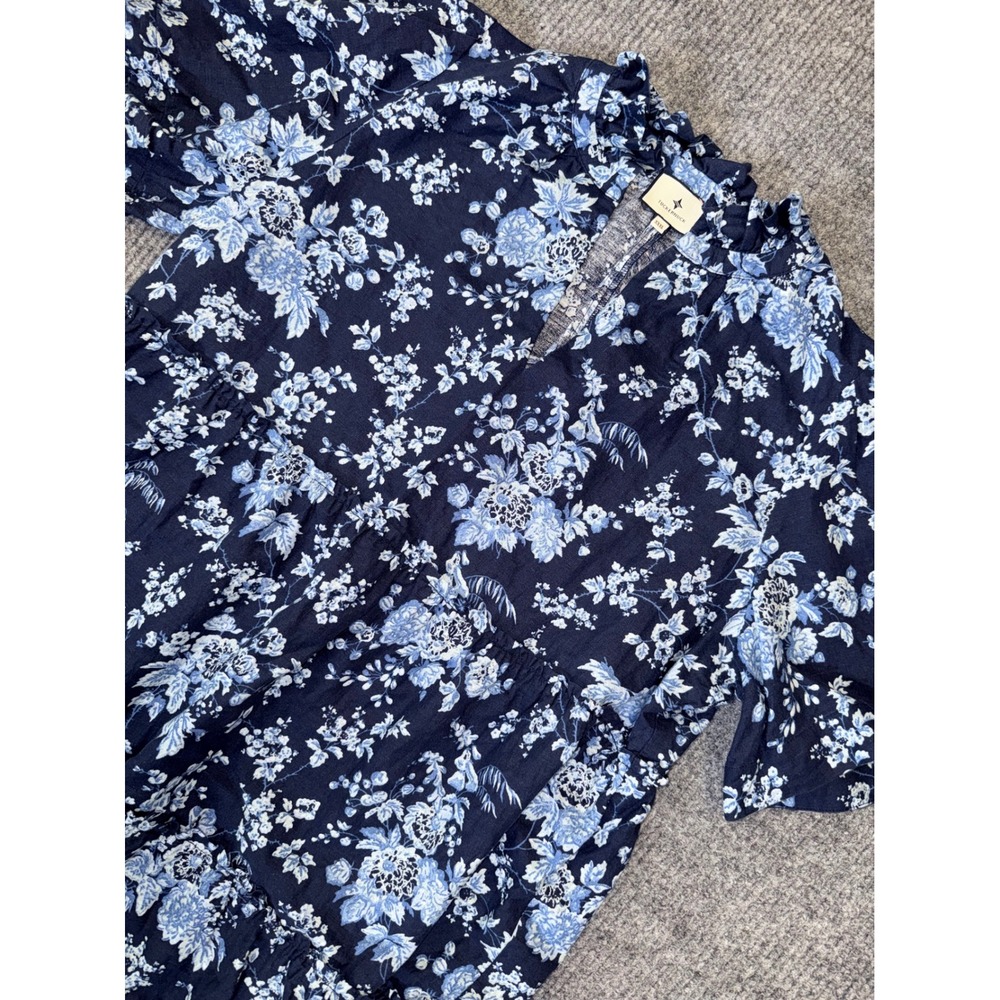 Tuckernuck Callahan Dress Navy Blue Floral Linen Cotton Tiered Mini XXXL